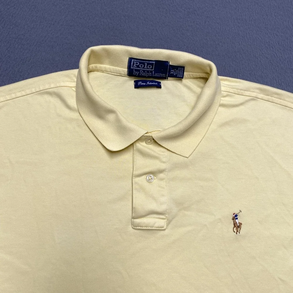 Polo‎ Ralph Lauren Polo Shirt Mens XL Yellow Pima Interlock Cotton Short Sleeve